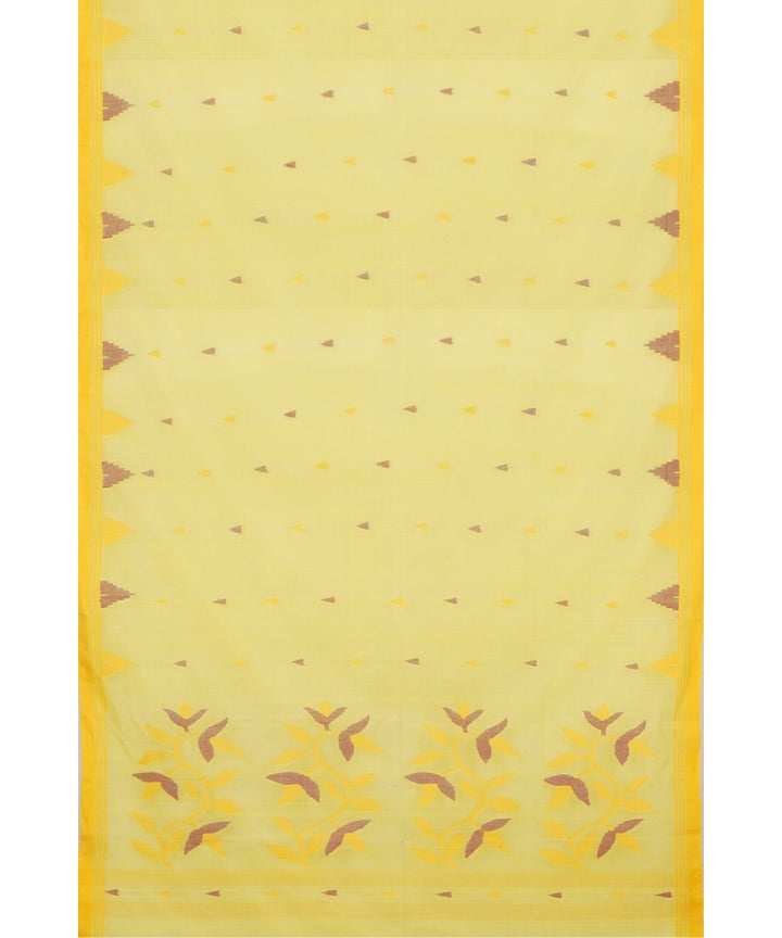 Tantuja yellow handwoven cotton jamdani saree