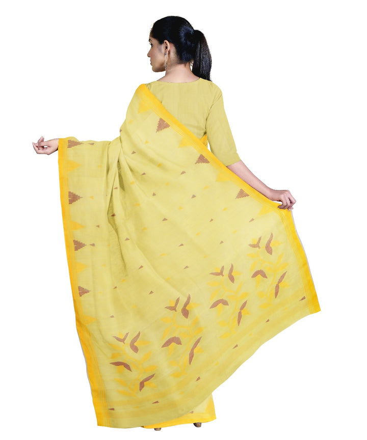 Tantuja yellow handwoven cotton jamdani saree