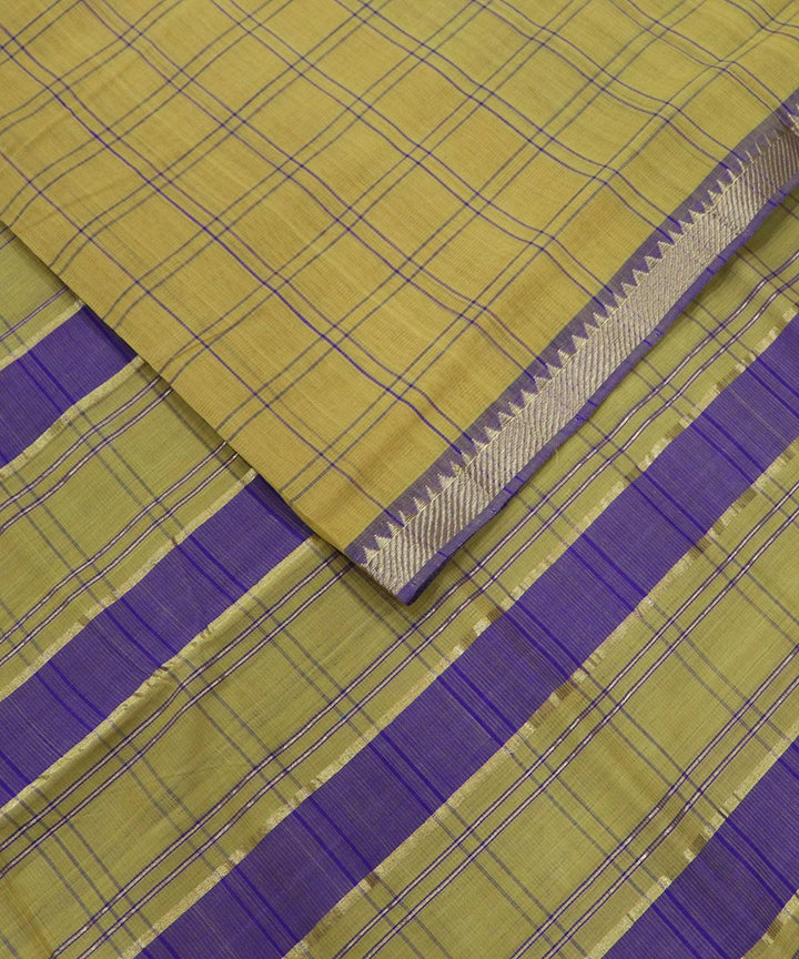 Mustard yellow checks handloom cotton mangalagiri saree