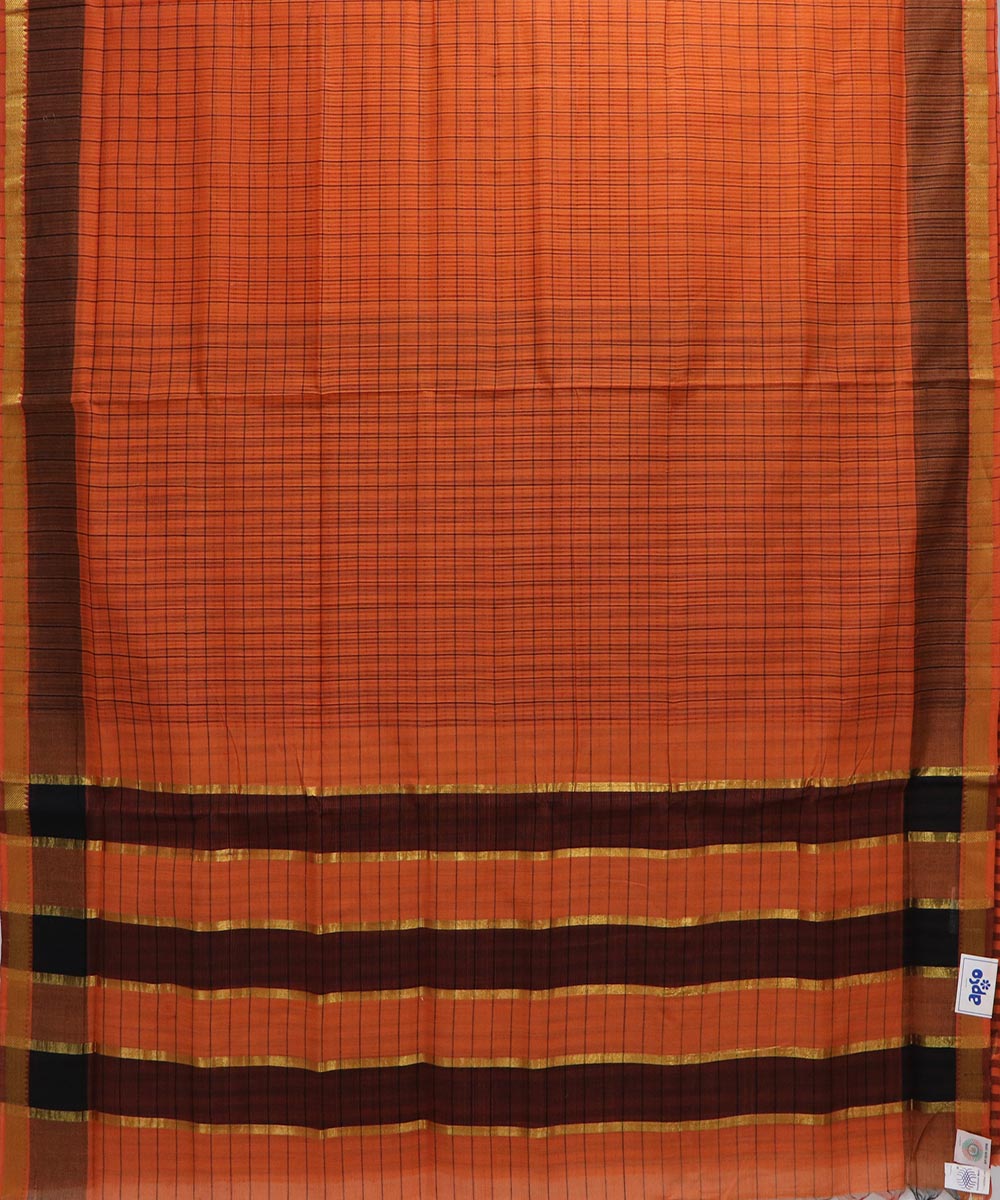 Orange black handloom cotton mangalagiri saree