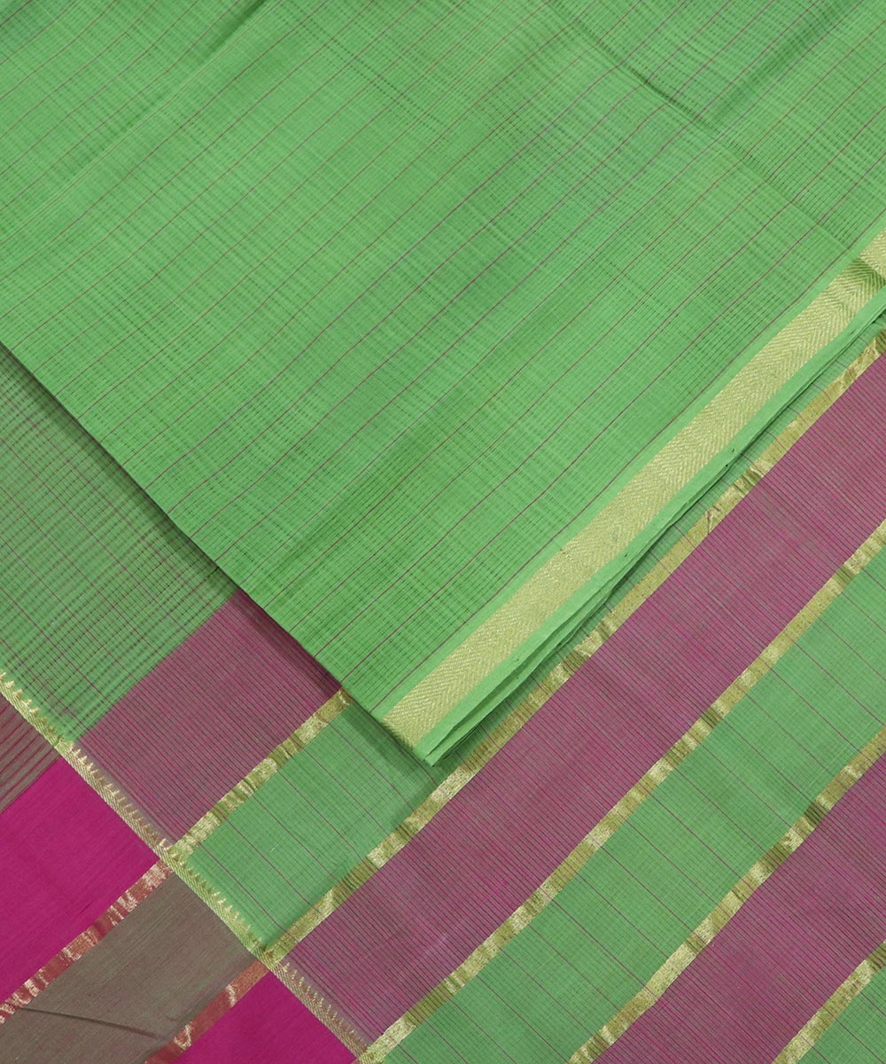 Green pink handloom cotton mangalagiri saree