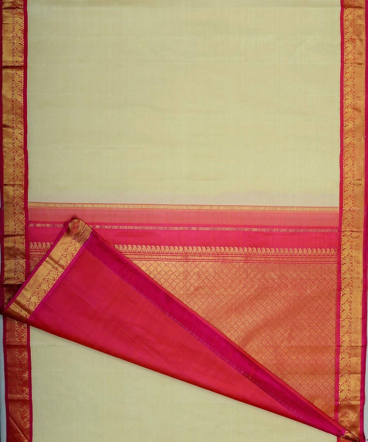 Off white and pink handloom kanjivaram bridal silk saree