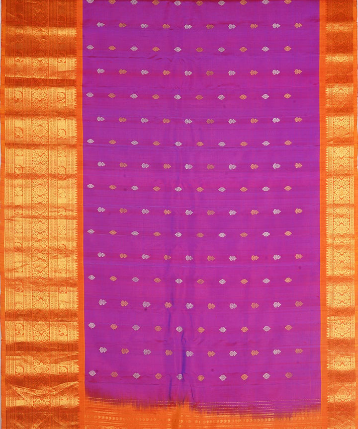 Purple orange silk handwoven gadwal saree