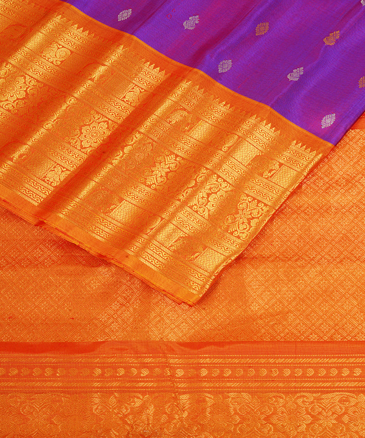 Purple orange silk handwoven gadwal saree