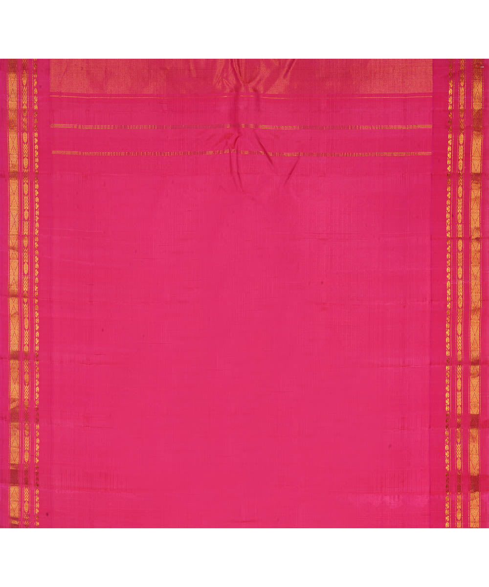 Light green and pink silk handwoven gadwal saree