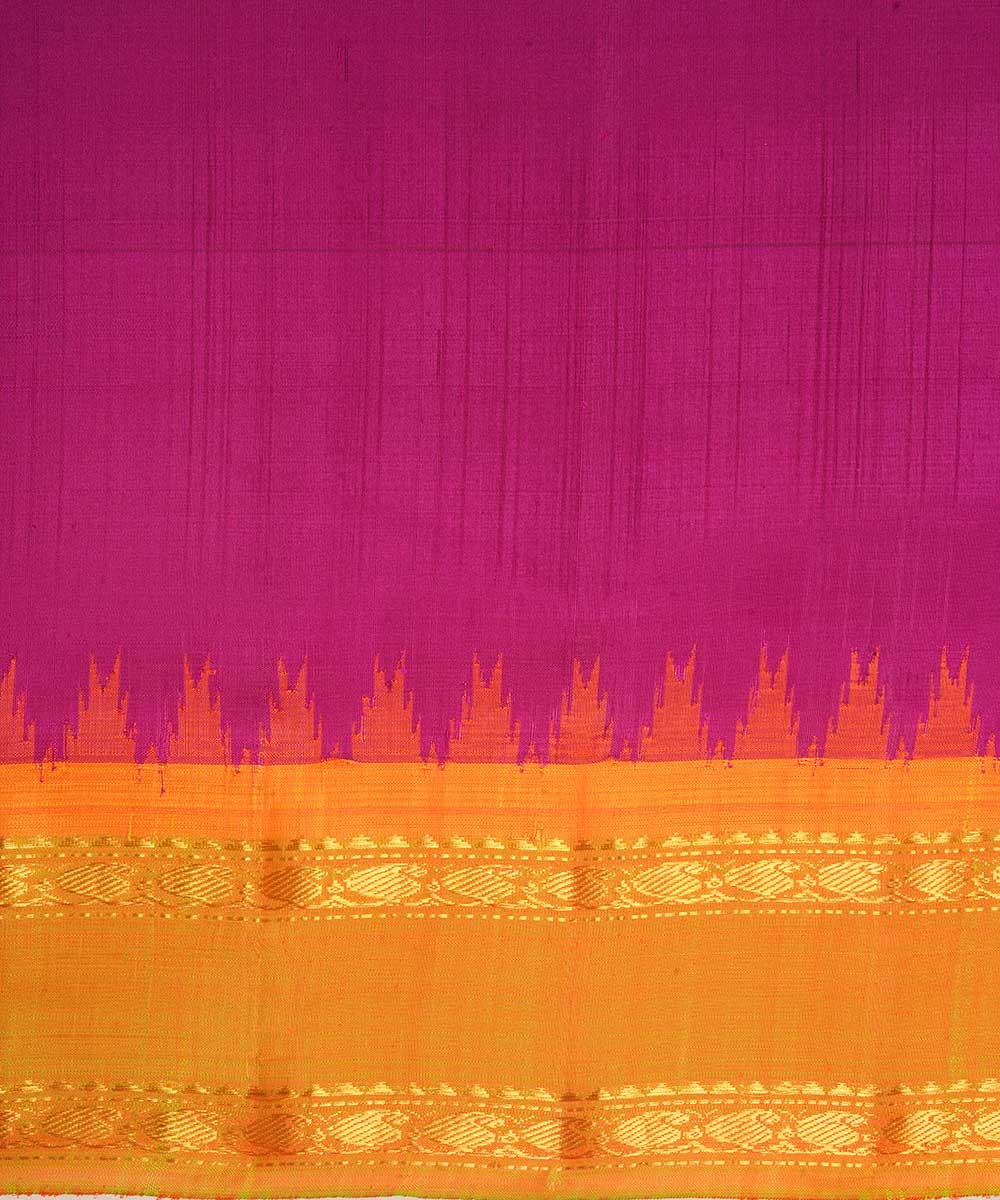 Pink saffron silk handwoven gadwal saree