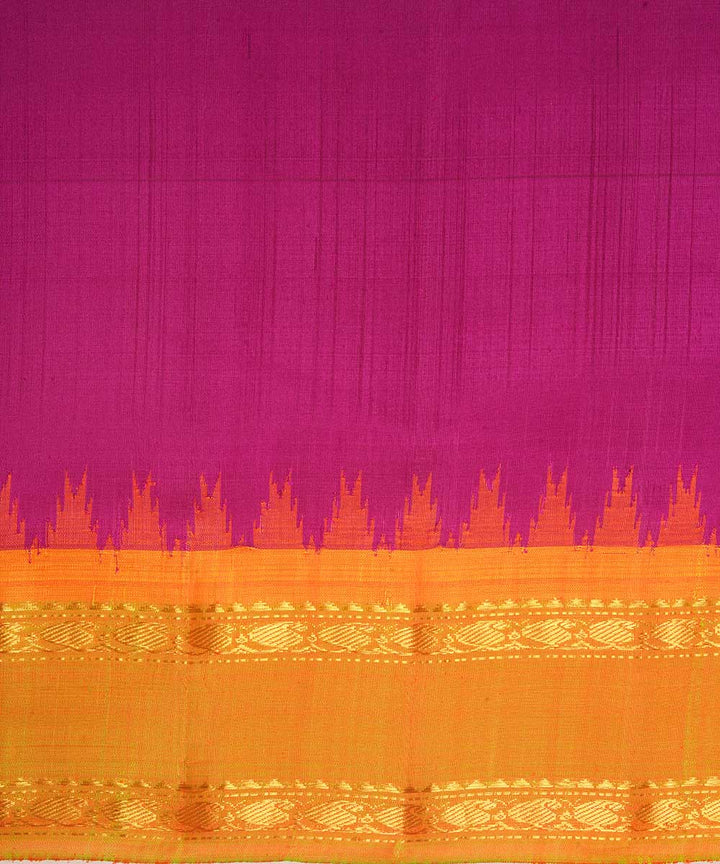Pink saffron silk handwoven gadwal saree