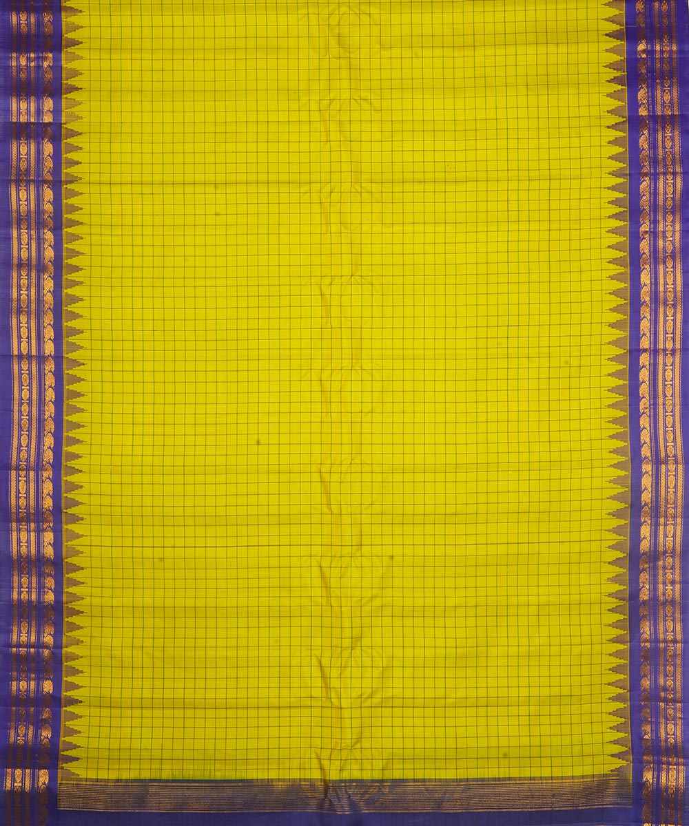 Lime green and blue purple silk handwoven gadwal saree