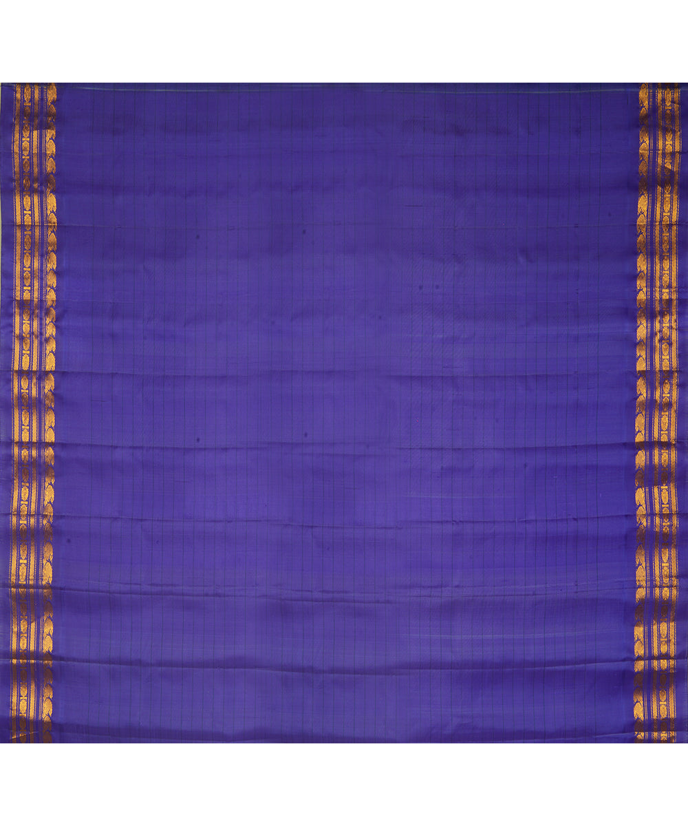 Lime green and blue purple silk handwoven gadwal saree