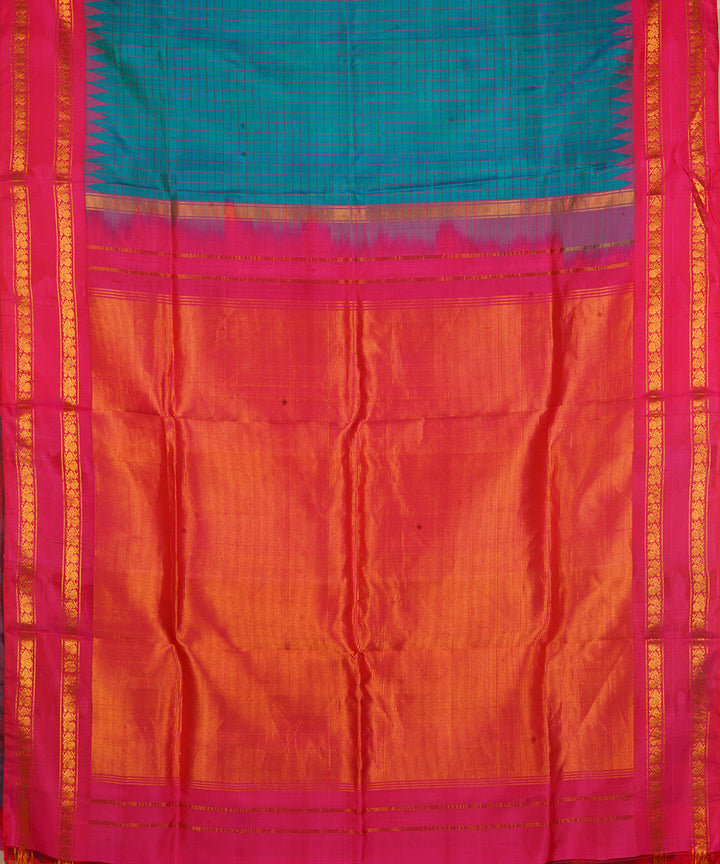 Dark blue and pink silk handwoven gadwal saree