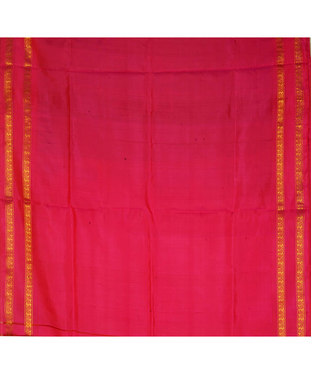 Dark blue and pink silk handwoven gadwal saree