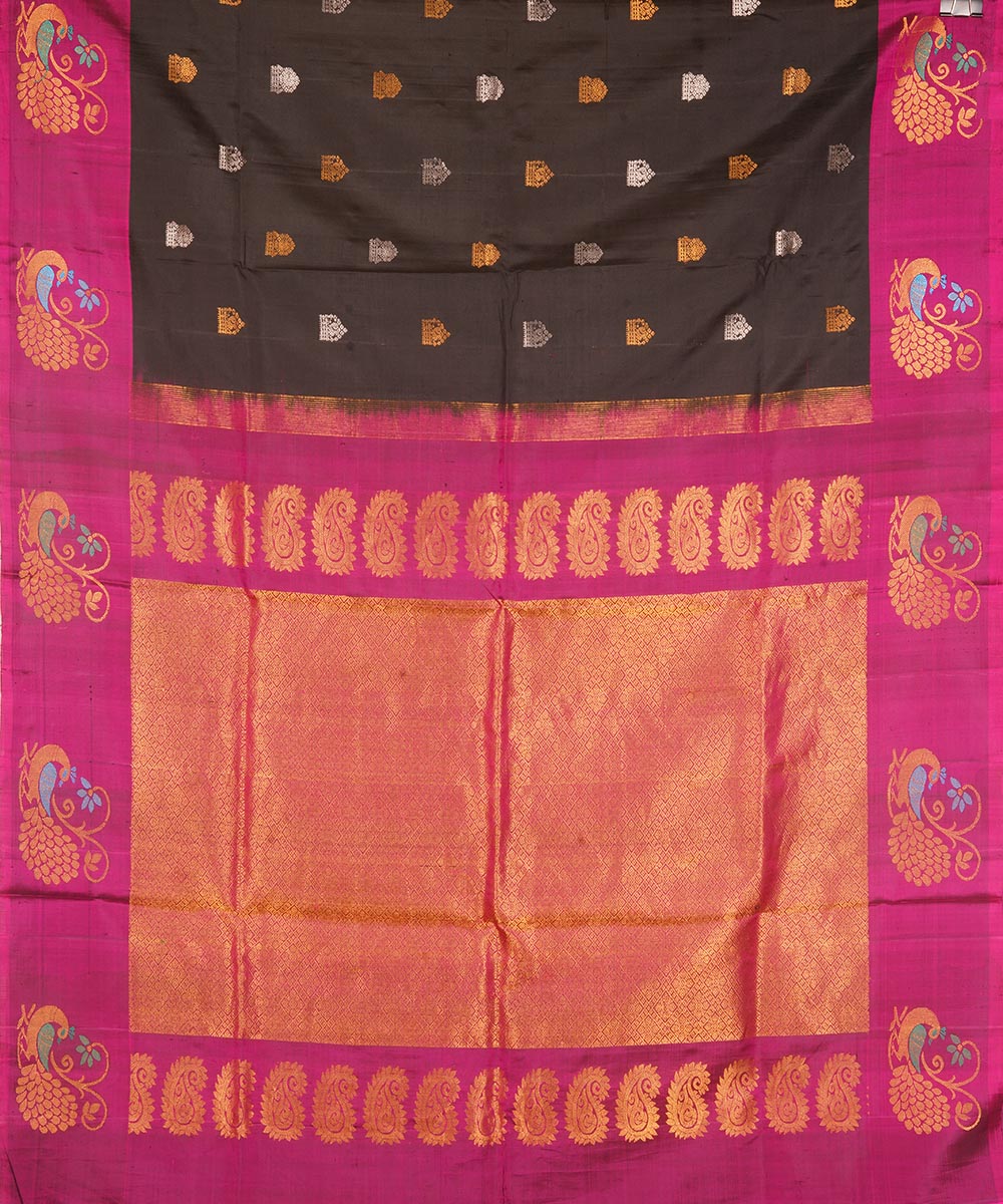 Black purple silk handwoven gadwal saree
