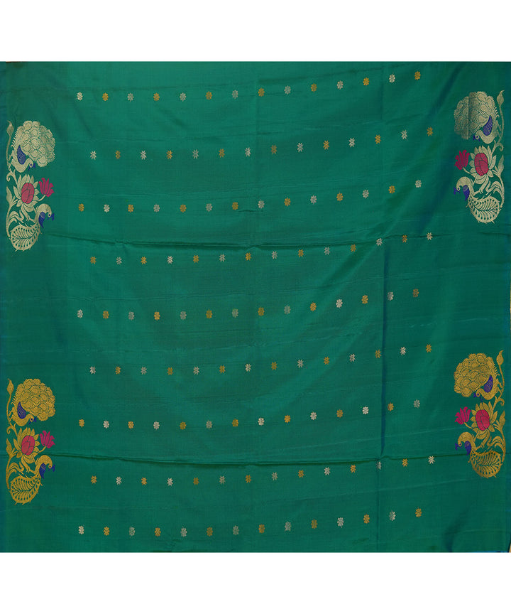 Olive green turquoise silk handwoven gadwal saree