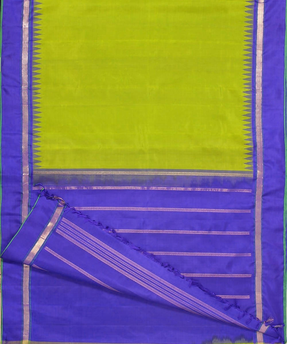 Parrot green and blue handloom kanjivaram temple korvai saree
