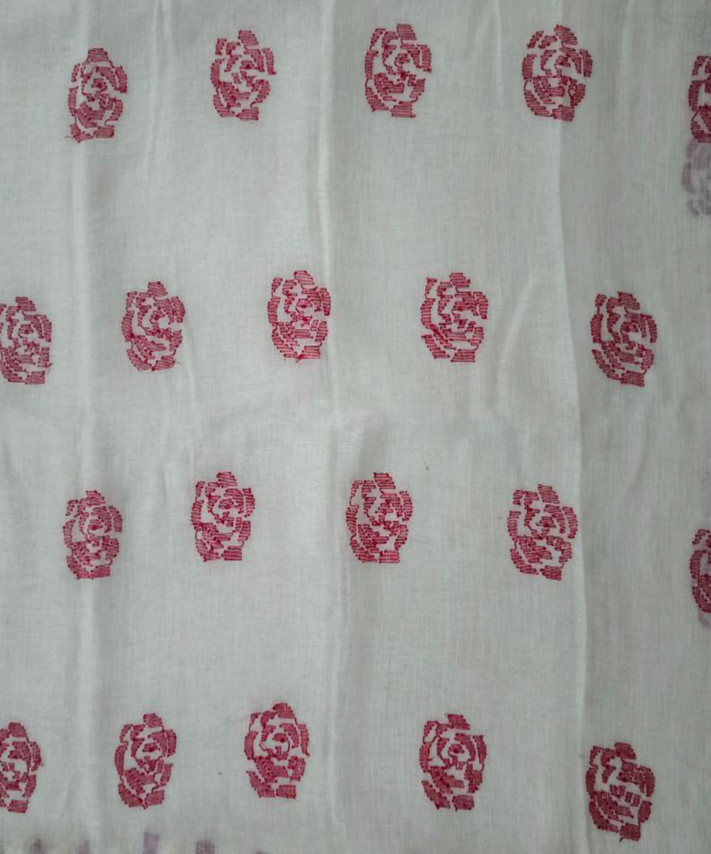 White red handloom linen jamdani saree