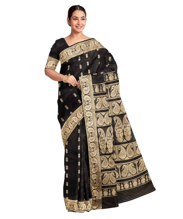 Black golden zari silk handwoven baluchari saree