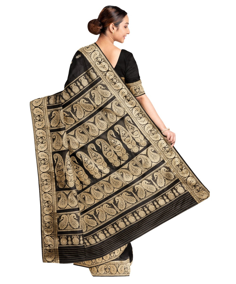 Black golden zari silk handwoven baluchari saree