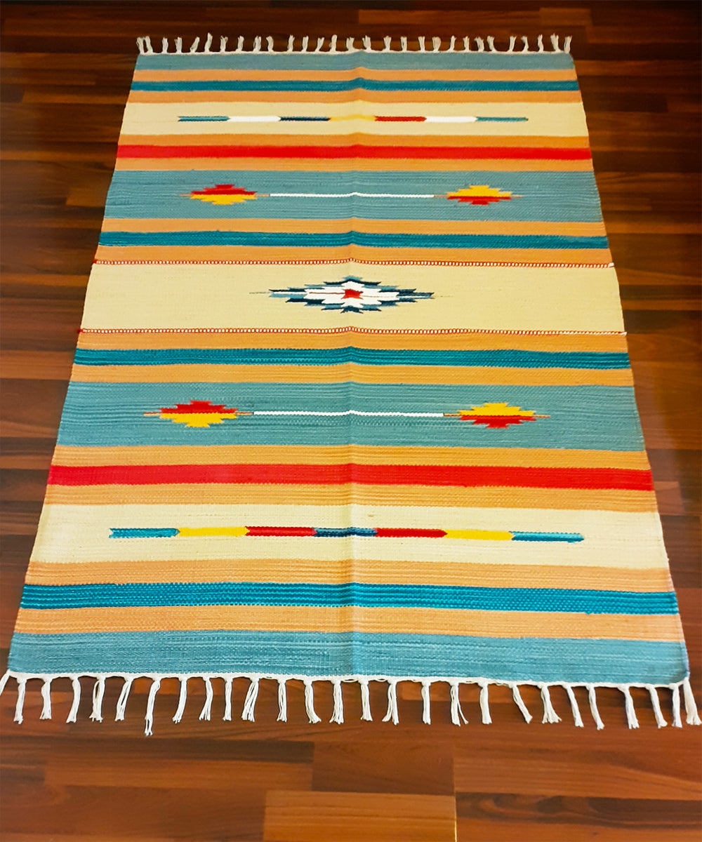 Blue cotton handloom floor mat (5x3 ft.)