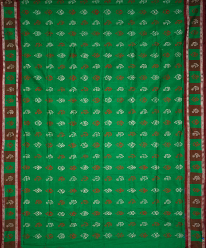 Serifed dark green red silk handloom bomkai saree
