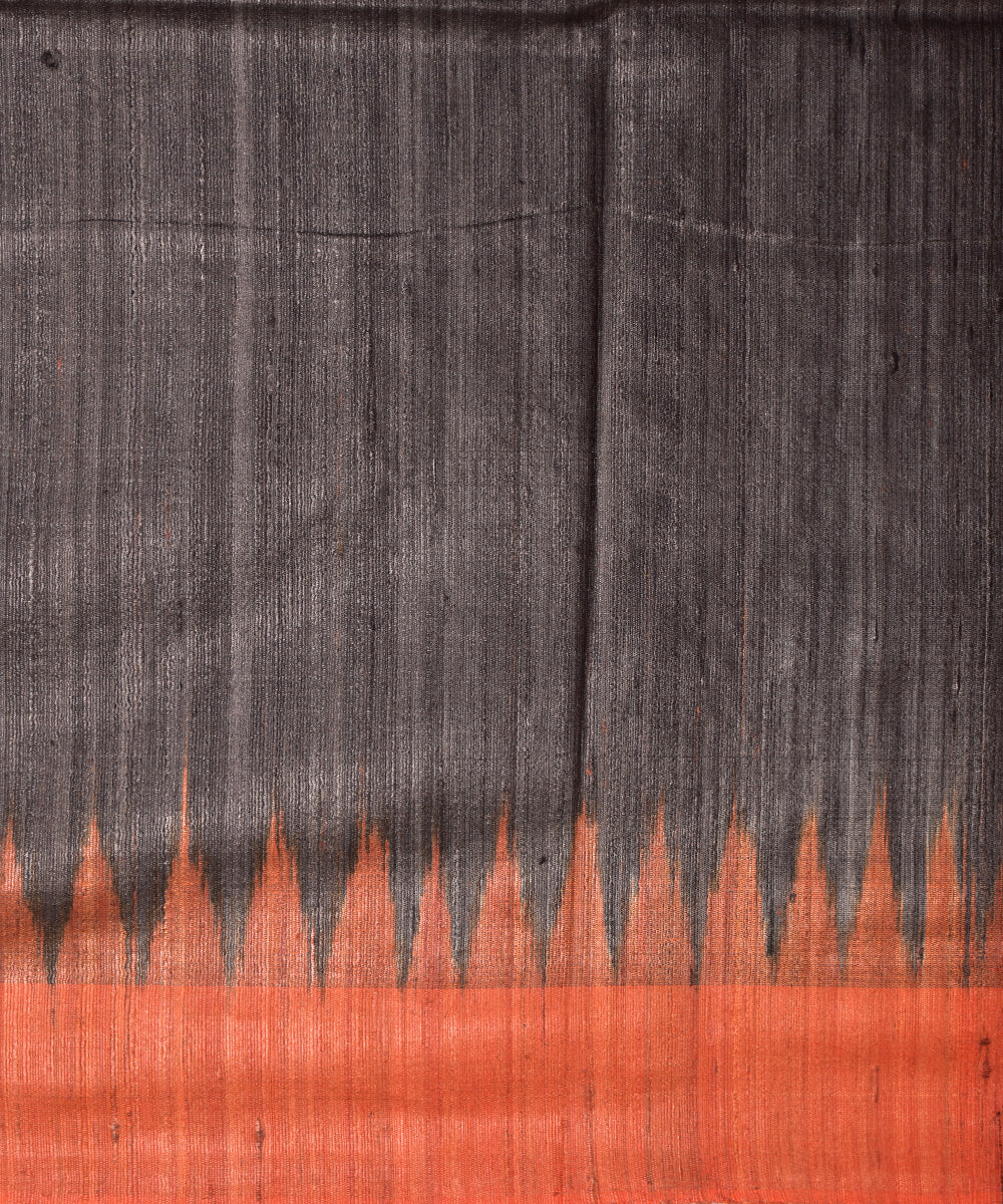 Serifed black orange tussar silk handloom ghicha saree