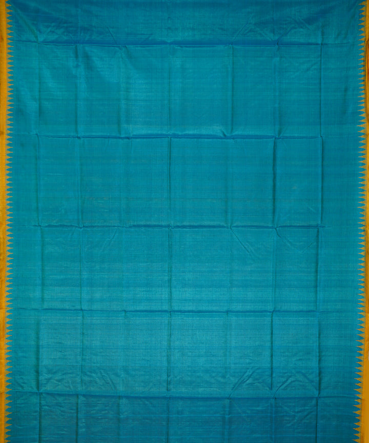 Serifed sky blue yellow tussar silk handloom saree