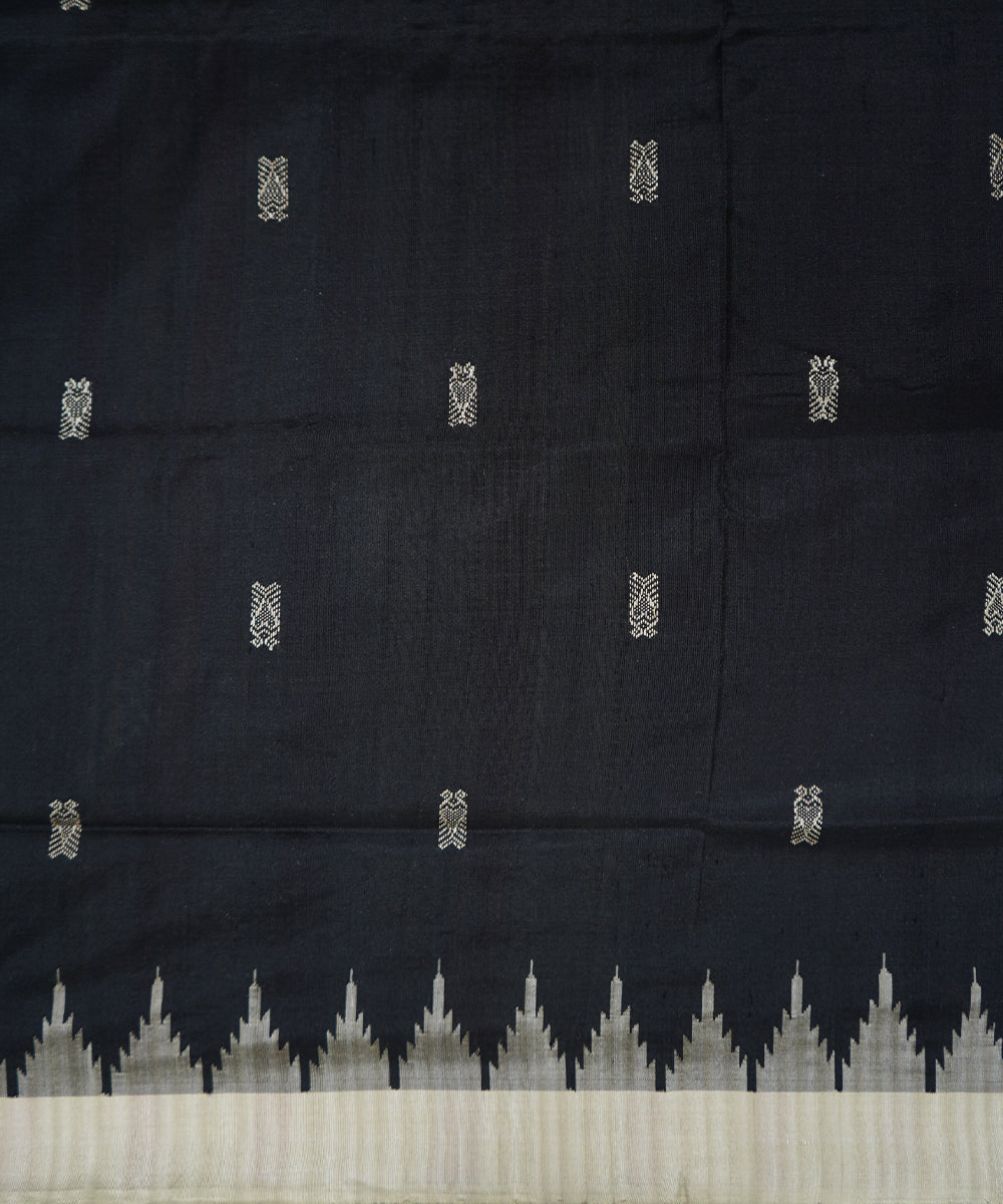 Serifed black cream handloom silk sambalpuri saree
