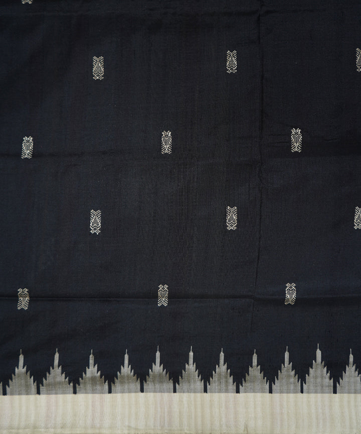 Serifed black cream handloom silk sambalpuri saree