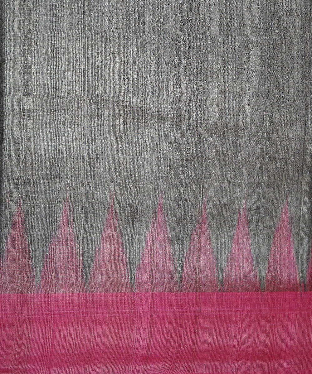 Grey pink tussar silk handloom saree