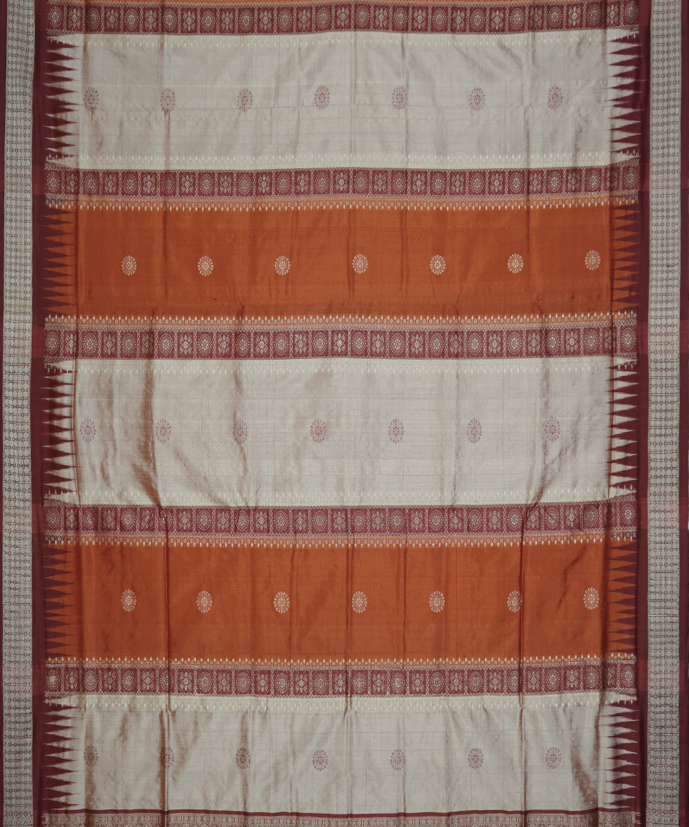 Off white and orange silk handloom bomkai saree