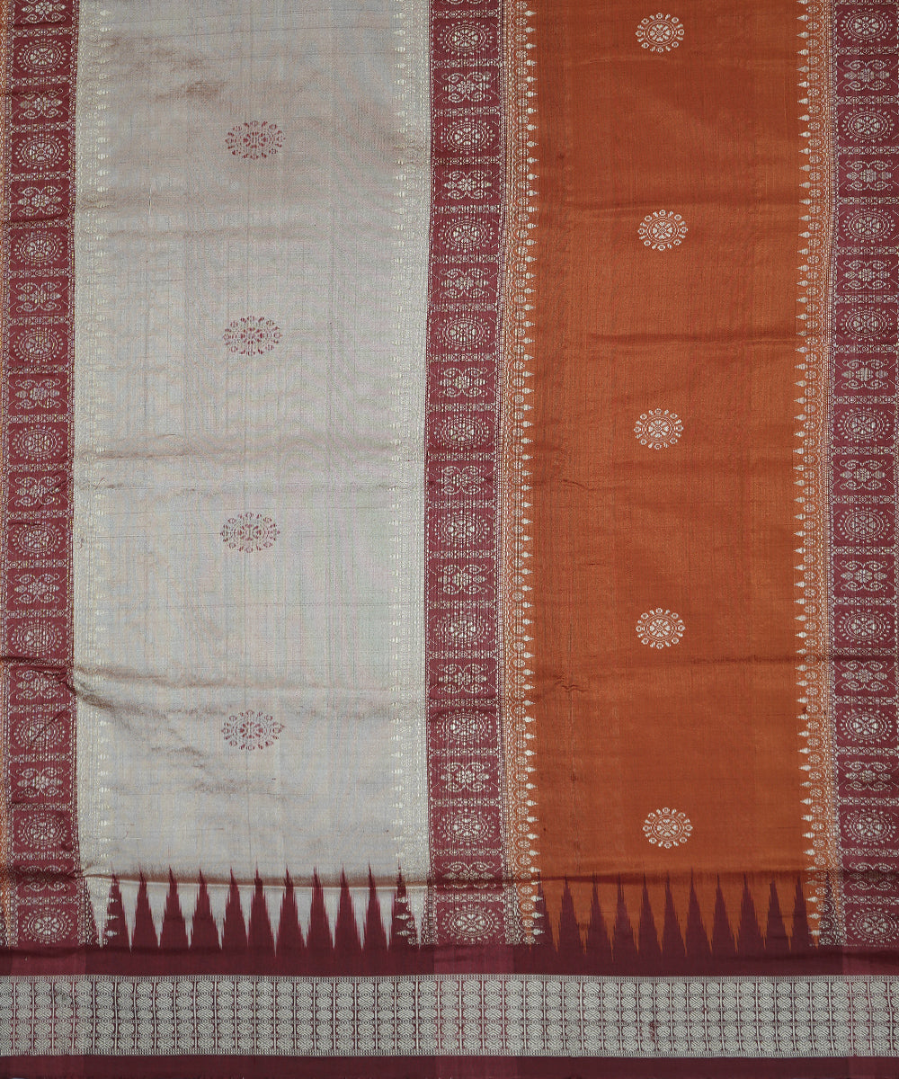 Off white and orange silk handloom bomkai saree