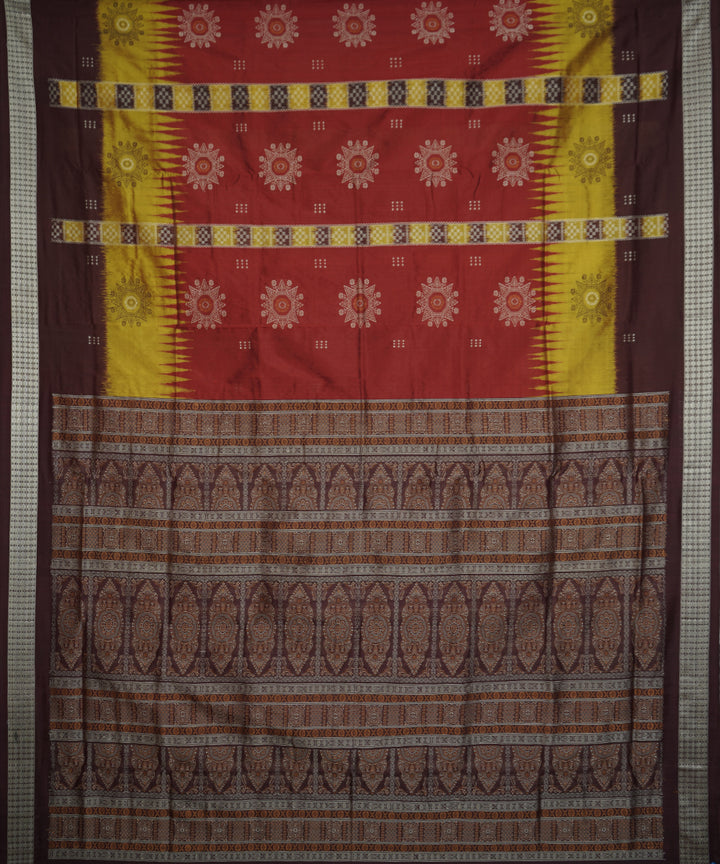 Red and coffee brown silk handloom bomkai saree