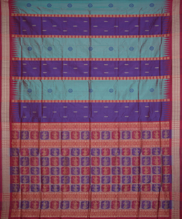Sky blue, purple and red silk handloom bomkai saree