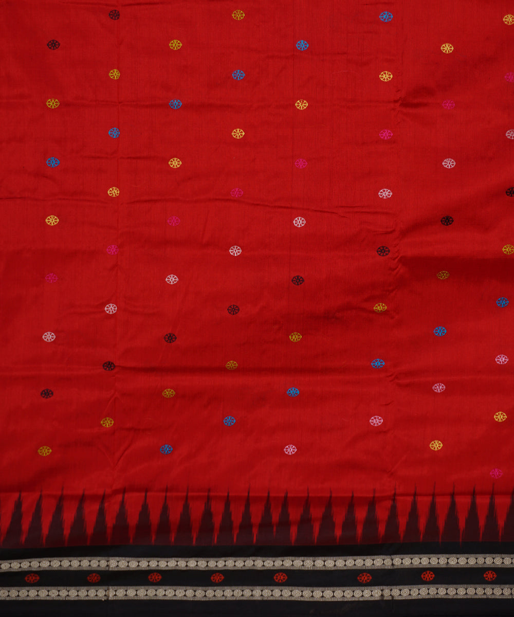 Barn red and black silk handwoven bomkai saree