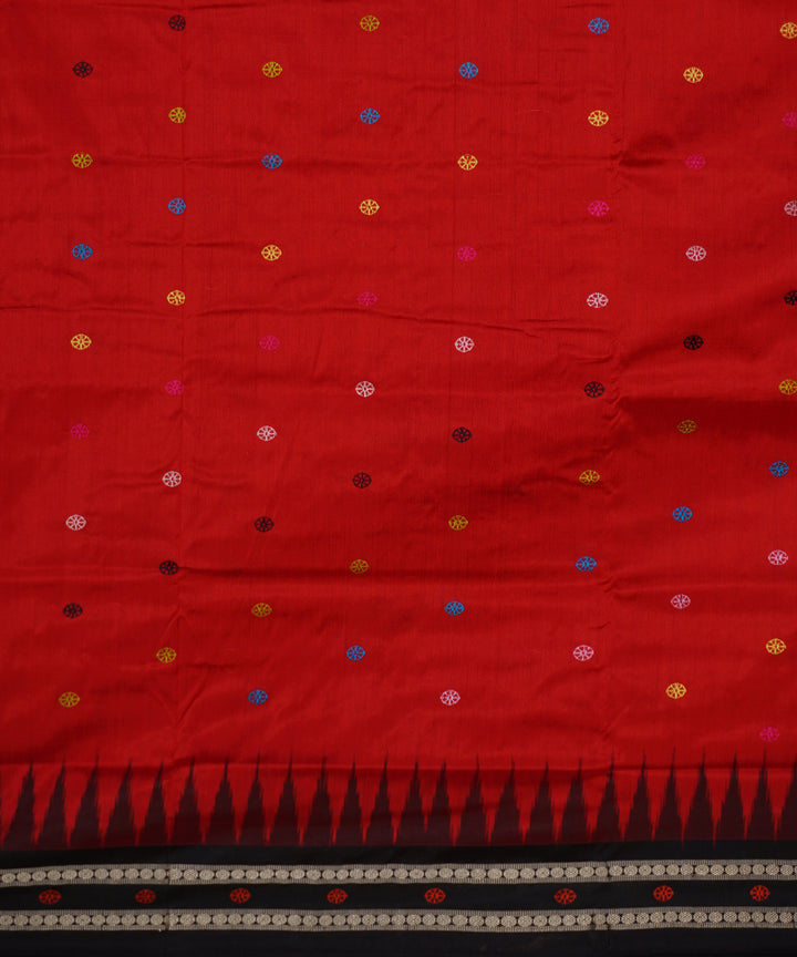 Barn red and black silk handwoven bomkai saree
