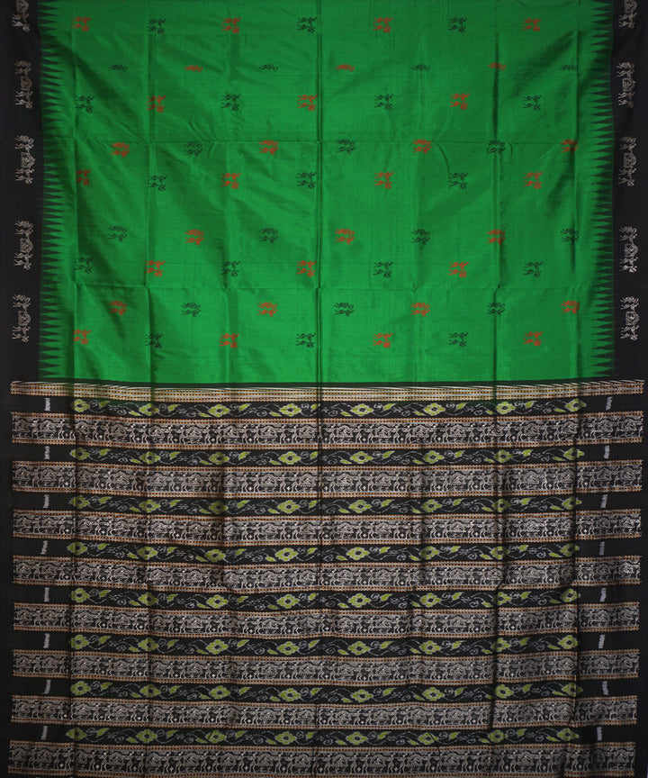 Deep green black silk handwoven bomkai saree