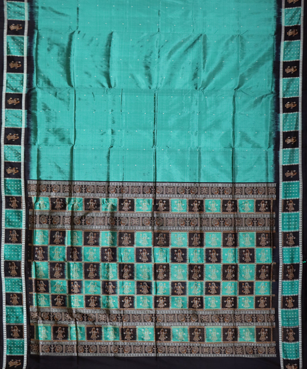 Cyan blue and black silk handloom bomkai saree