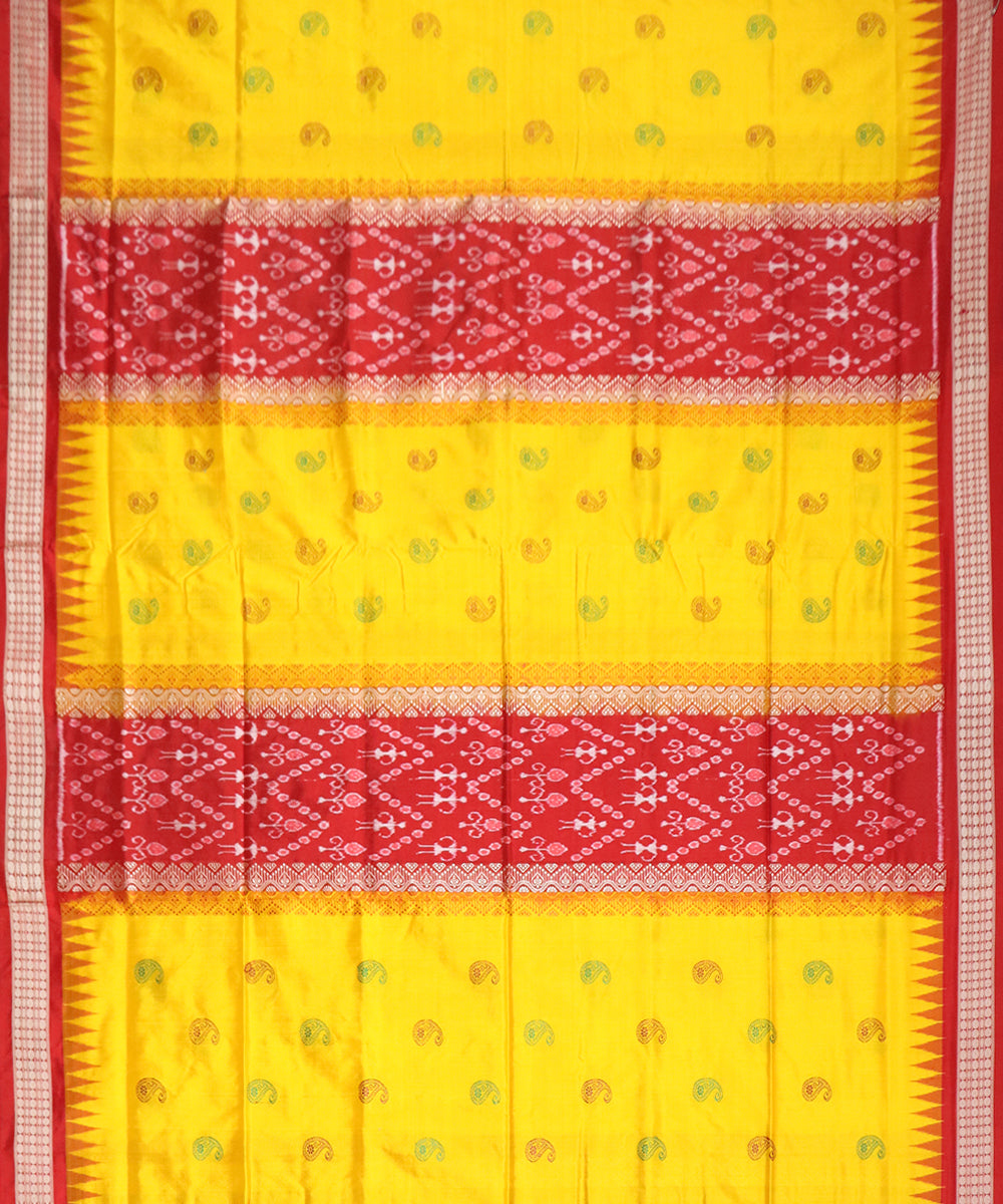 Yellow red striped silk handloom bomkai saree