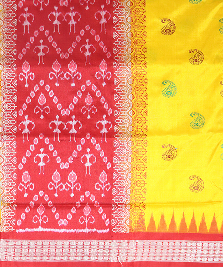 Yellow red striped silk handloom bomkai saree
