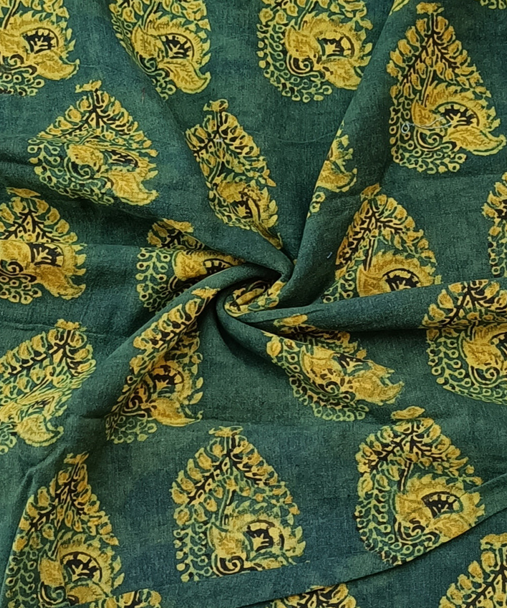 Green hand spun handloom natural dye ajrakh print cotton blouse piece