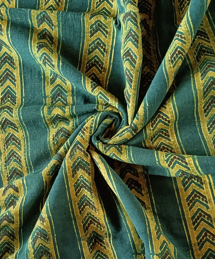 Green yellow hand spun handwoven cotton ajrakh blouse piece
