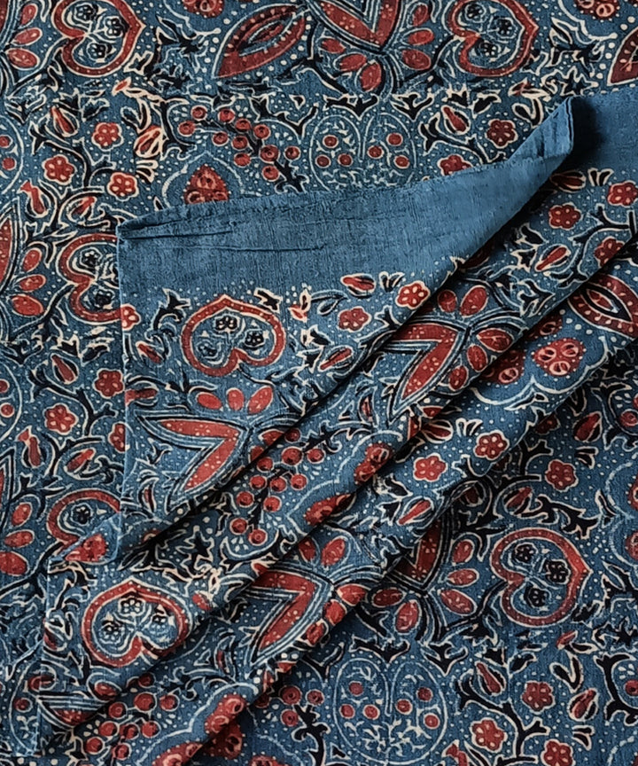 Blue red hand spun handwoven cotton ajrak blouse piece