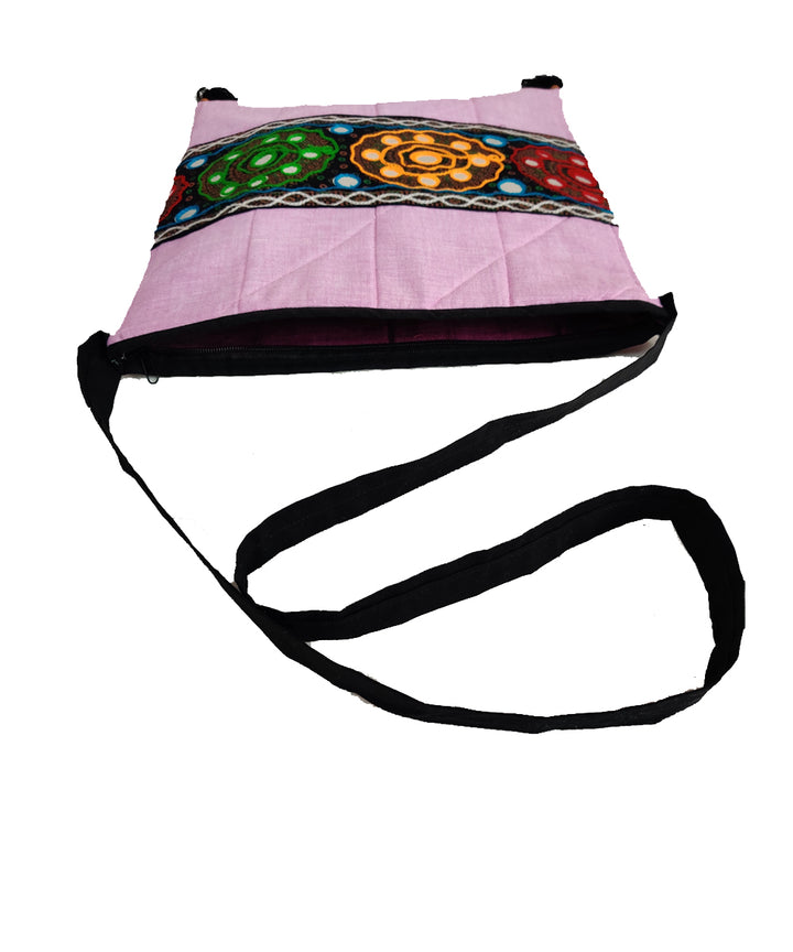 Light purple hand embroidery cotton sling bag