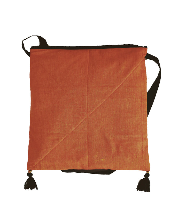 Orange hand embroidery cotton sling bag