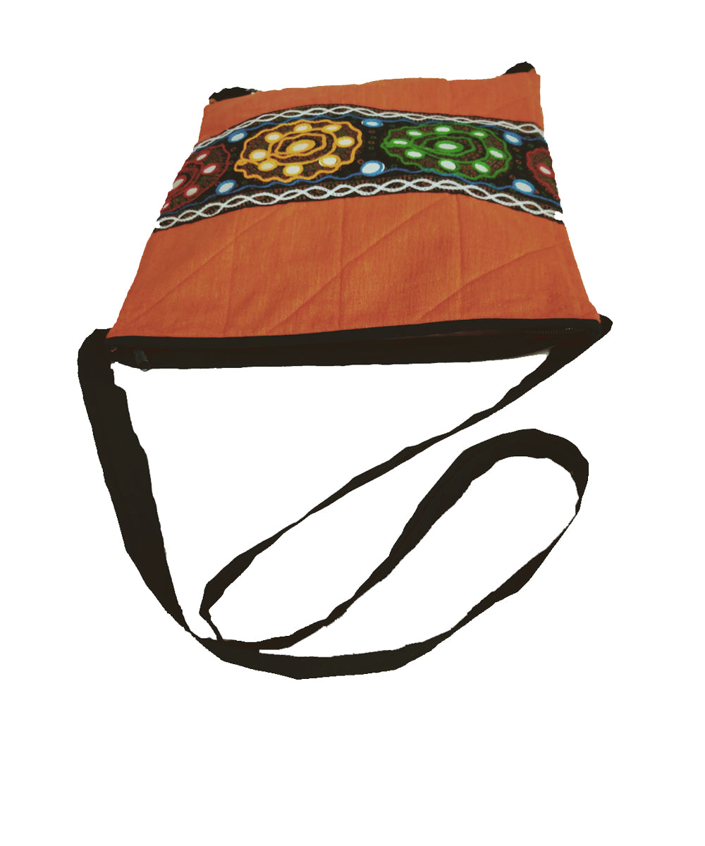 Orange hand embroidery cotton sling bag