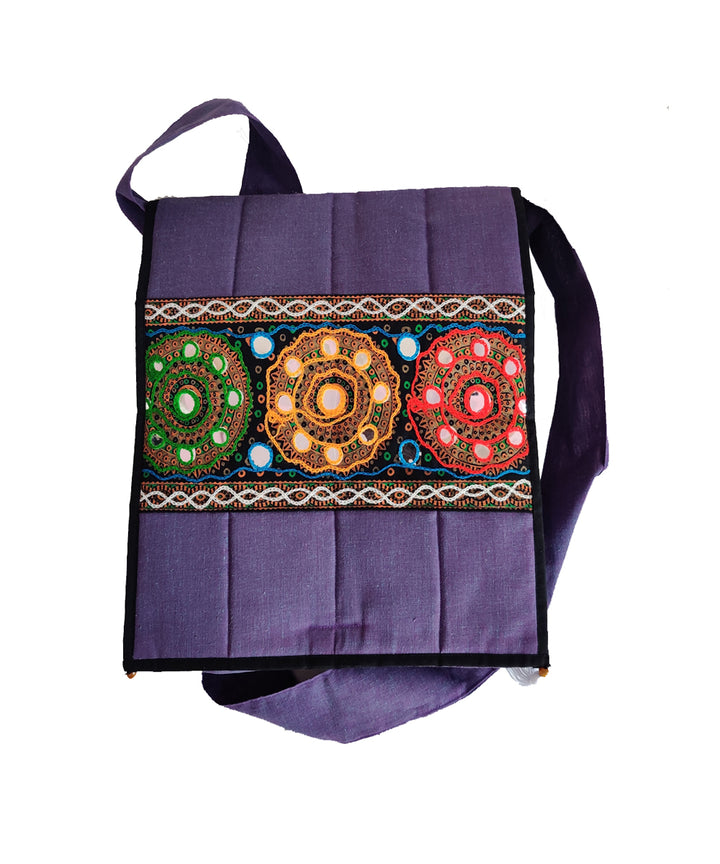 Purple hand embroidery cotton sling bag