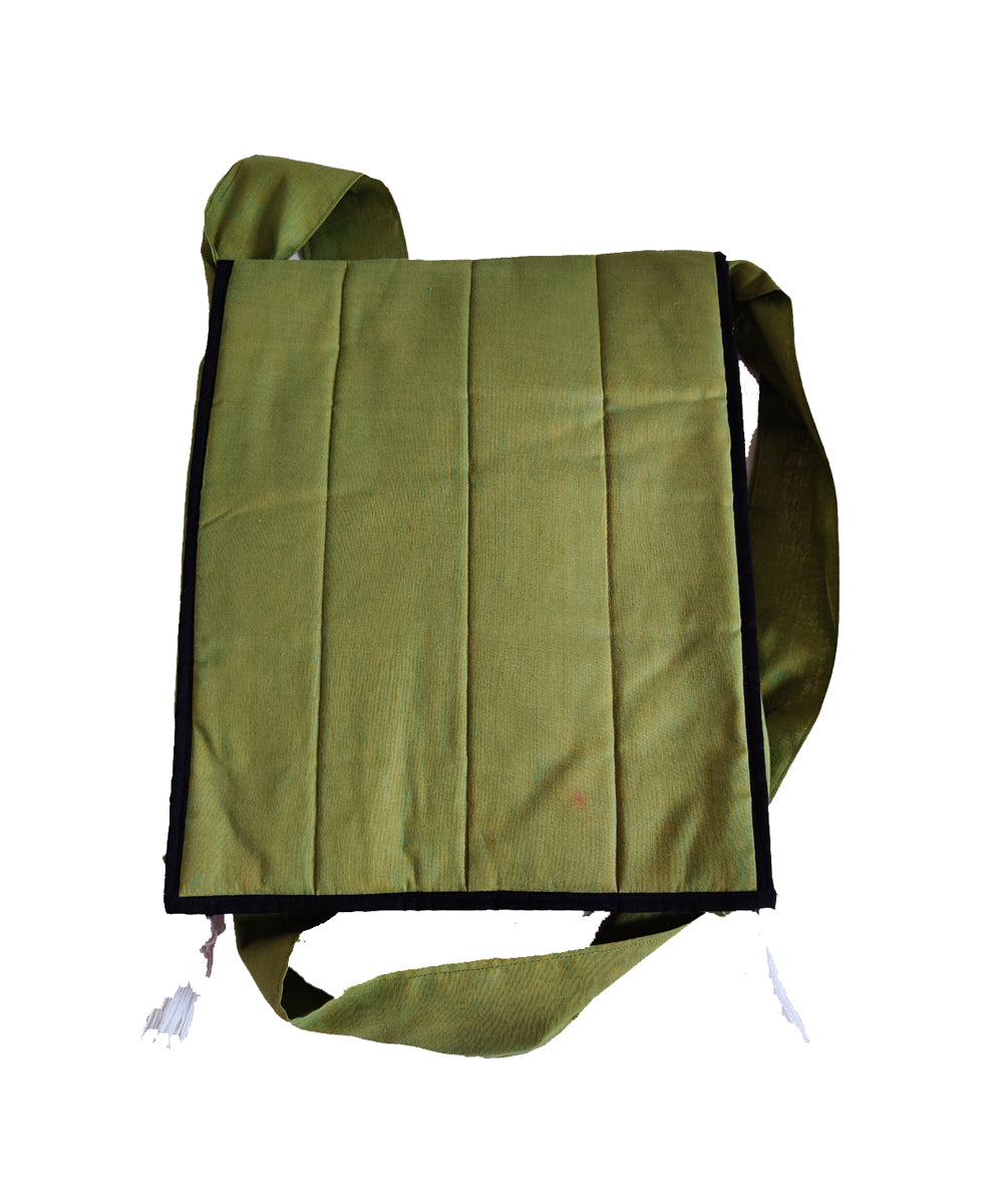 Green hand embroidery cotton sling bag