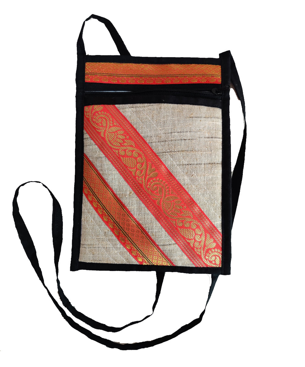 Off white hand embroidery cotton mobile purse