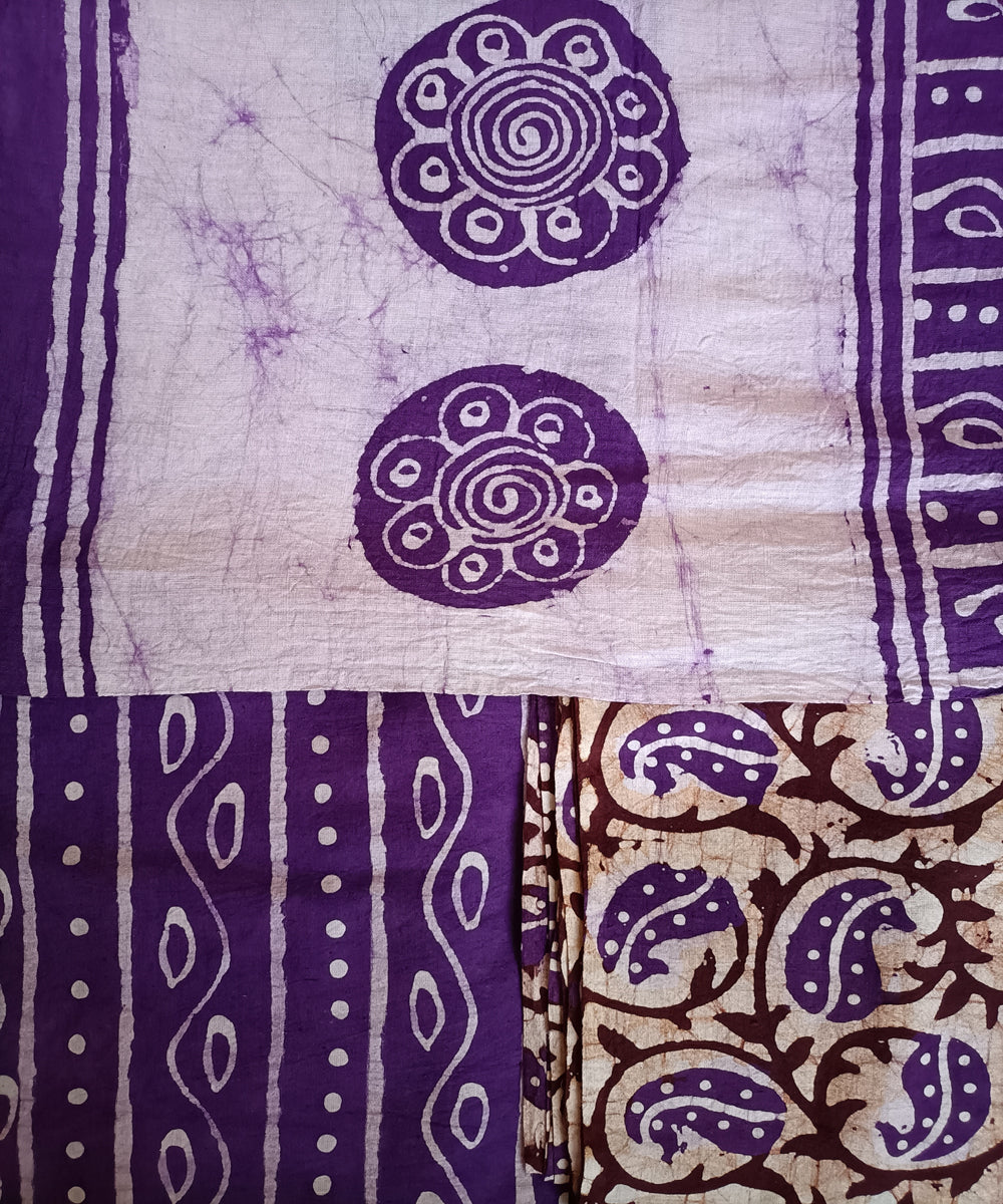 3pc Violet white handspun handloom cotton batik dress material