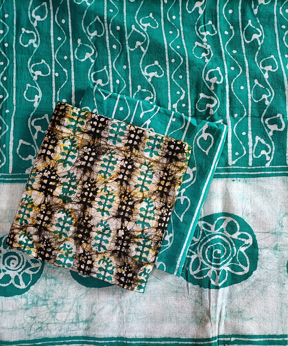 3pc Teal green white handspun handwoven cotton batik dress material