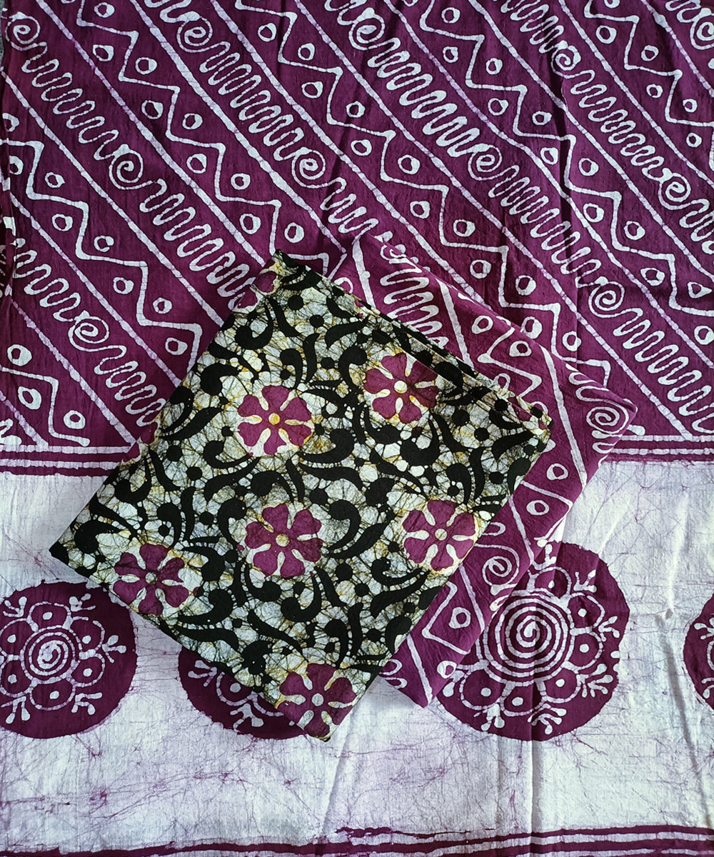 3pc Purple white handspun hand loom cotton batik dress material